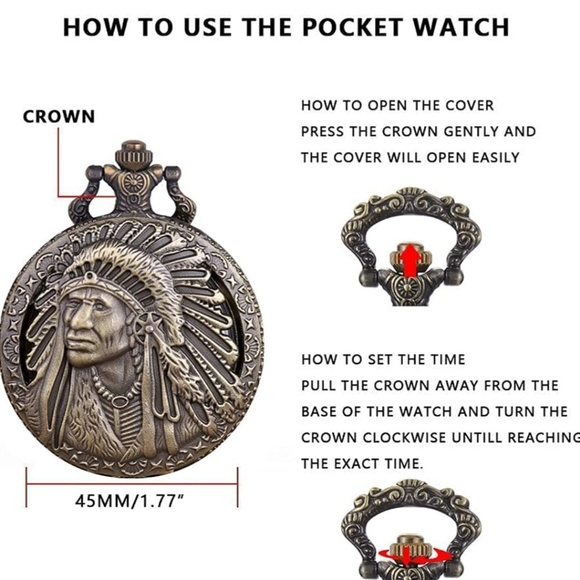 New Native American pocket watch.  Color version available - Picture 3 of 4